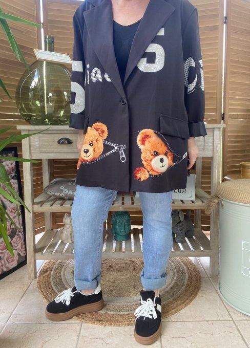 Veste blazer ample noire doublée Teddy Bear Ciao du 42 au 50/52 et +  