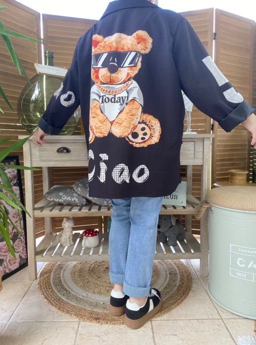 Veste blazer ample noire doublée Teddy Bear Ciao du 42 au 50/52 et +  