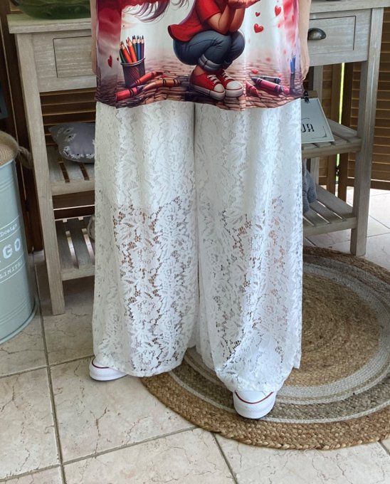 pantalon palazzo dentelle blanche confort ++++  du 40 au 50/52 