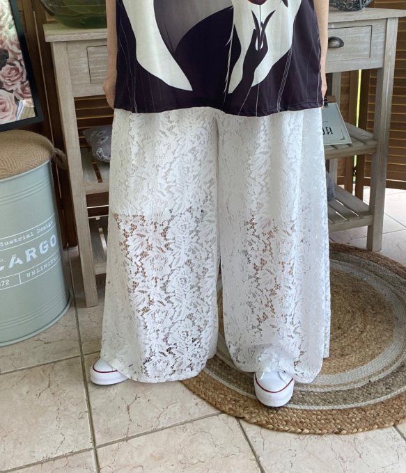 pantalon palazzo dentelle blanche confort ++++  du 40 au 50/52 