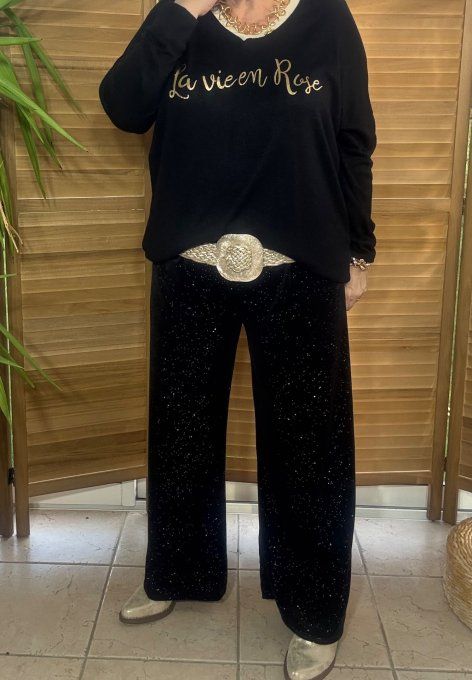 Top ample noir La Vie est Belle doré or du 42 au 52/54 