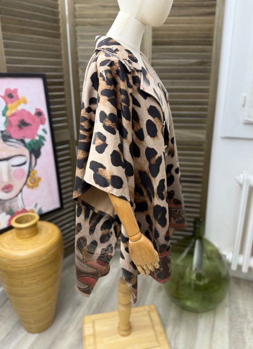 Veste-cape oversize suédine Léopard Frida Kahlo revisitée TOUTES TAILLES jusqu'au 60