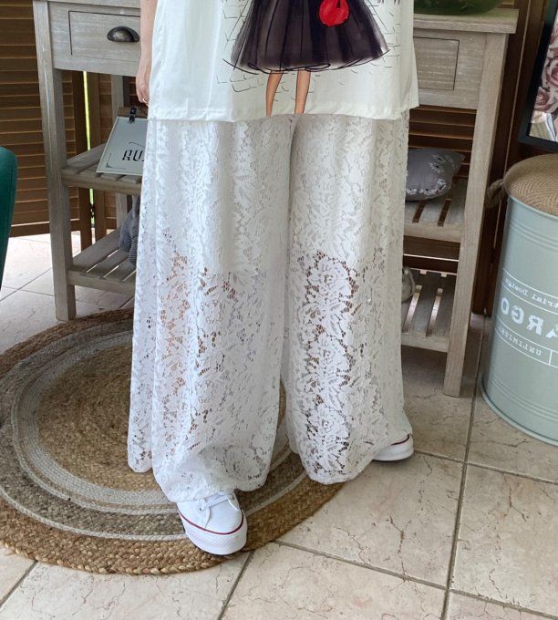 pantalon palazzo dentelle blanche confort ++++  du 40 au 50/52 