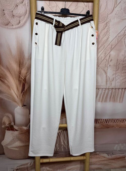 pantalon façon jogg blanc boutons dorés + ceinture confort  ++++ du 38 au 50 