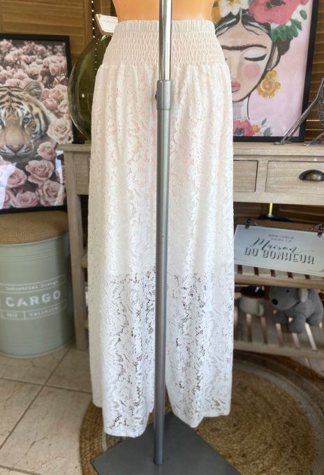 pantalon palazzo dentelle blanche confort ++++  du 40 au 50/52 