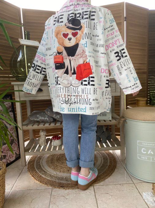 Veste blazer ample blanc Graffitis doublée The Fashion Teddy Bear du 42 au 50/52 et +