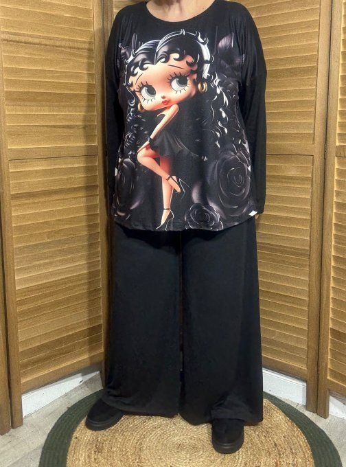 Pyjama noir Top manches longues Pretty Betty Boop douceur +++ du 40 au 52/54 
