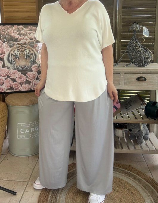 Pantalon Palazzo gris perle ultra extensible confort +++++ du 40 au 52