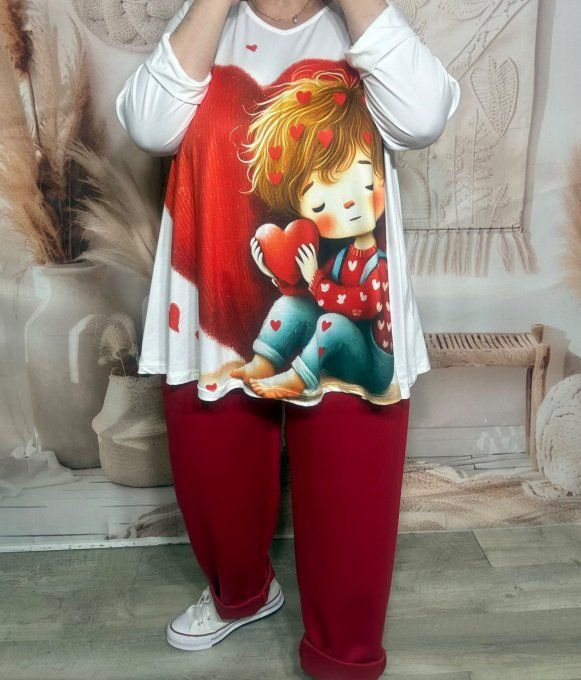 Top trapèze blanc manches longues Le petit garçon amoureux du 42 au 56/58 