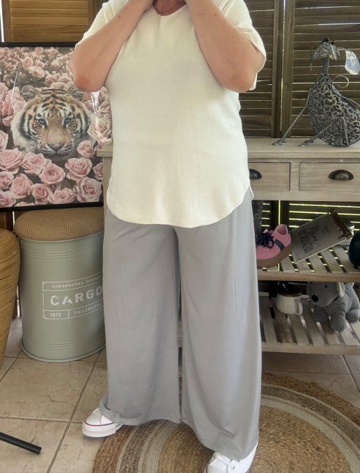 Pantalon Palazzo gris perle ultra extensible confort +++++ du 40 au 52