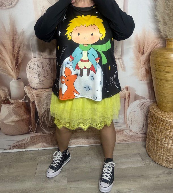 Top ample noir manches longues Le Petit Prince du 40 au 52/54   