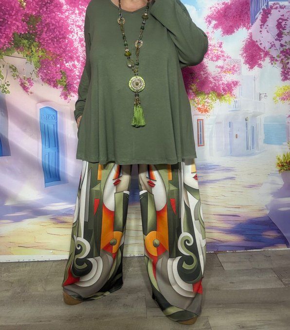 Panta-jogg cuisses larges / Pantalon "Cocoon" Picasso Paintings Kaki Mood confort +++ du 38 au 48