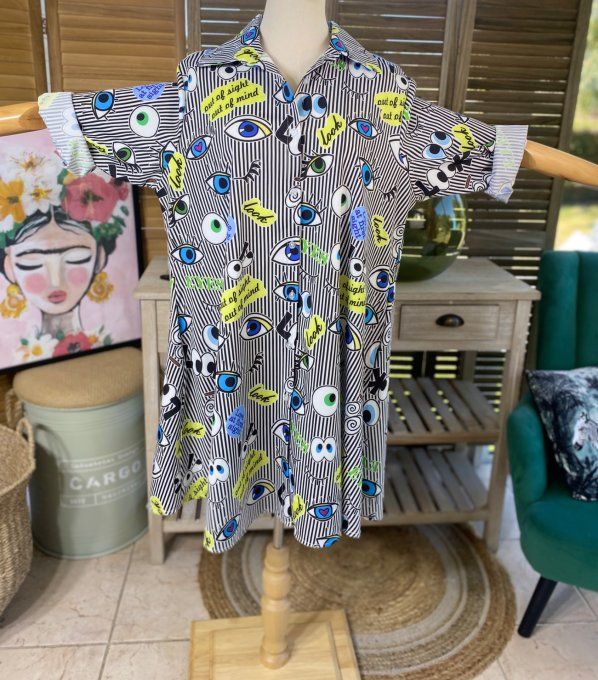 Robe chemise trapèze rayée The Look Eyes du 38 au 46 (et même + si portée ouverte)  