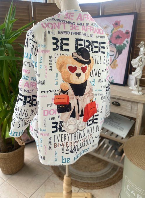 Veste blazer ample blanc Graffitis doublée The Fashion Teddy Bear du 42 au 50/52 et +