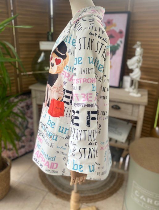Veste blazer ample blanc Graffitis doublée The Fashion Teddy Bear du 42 au 50/52 et +