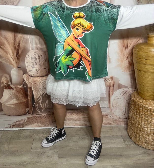 Top ample blanc manches longues La Fée Clochette du 40 au 52/54 