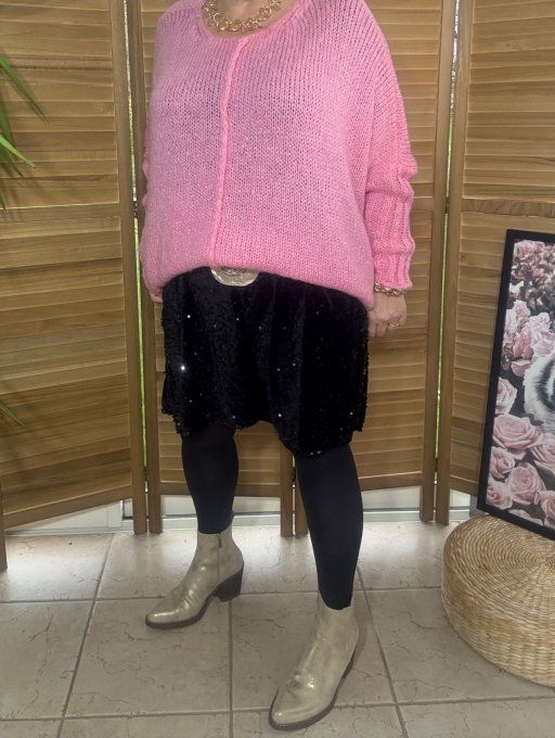 pull asymétrique oversize sans laine rose layette col V douceur +++ du 42 au 56/58 