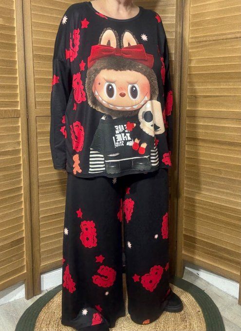 Pyjama noir Top manches longues Labubu Skulls douceur +++ du 40 au 52/54