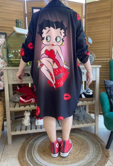 Robe chemise oversize noire Betty Boop Red Love du 42 au 52/54