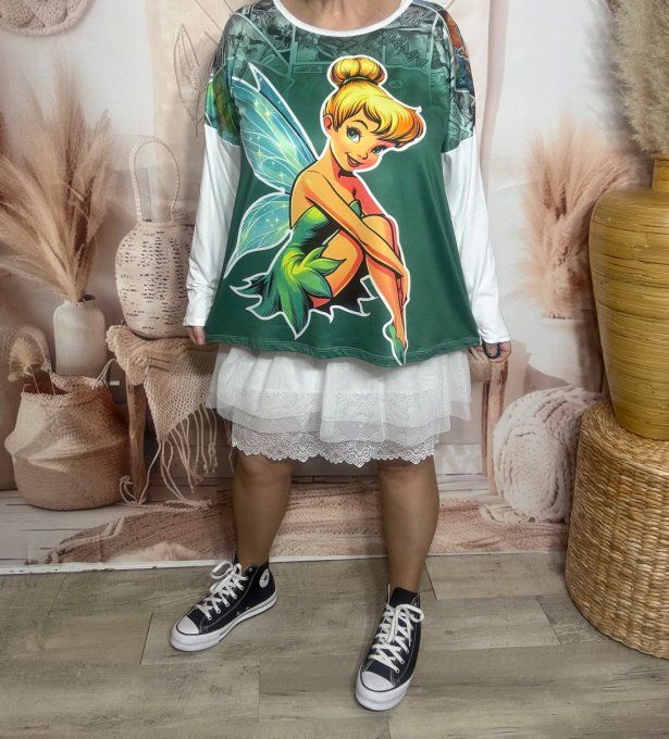 Top ample blanc manches longues La Fée Clochette du 40 au 52/54