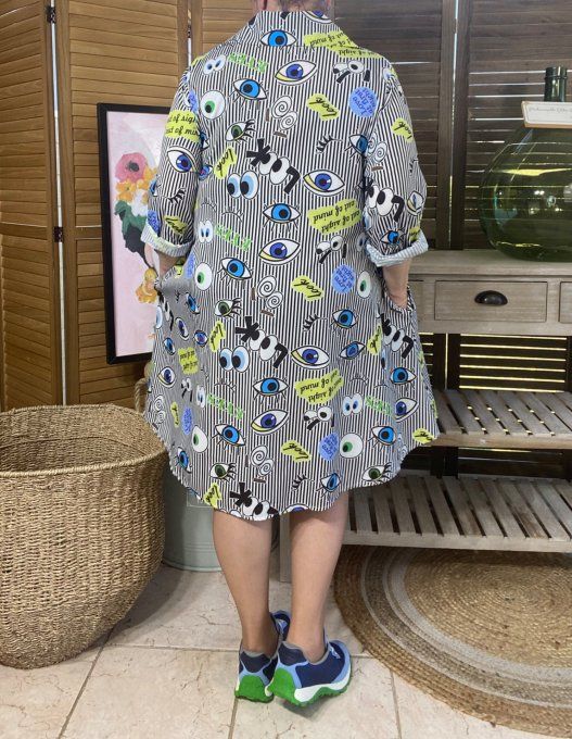 Robe chemise trapèze rayée The Look Eyes du 38 au 46 (et même + si portée ouverte)  