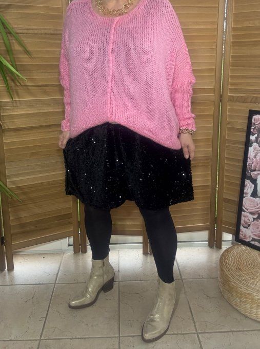 pull asymétrique oversize sans laine rose layette col V douceur +++ du 42 au 56/58 