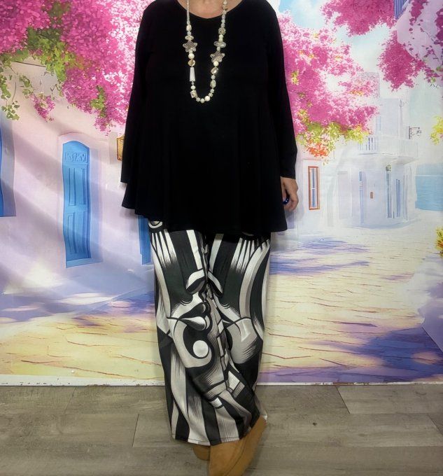 Panta-jogg cuisses larges / Pantalon "Cocoon" Picasso Paintings Black & White confort ++ du 38 au 48