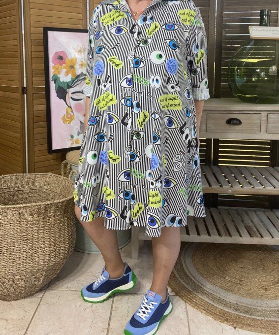 Robe chemise trapèze rayée The Look Eyes du 38 au 46 (et même + si portée ouverte)  