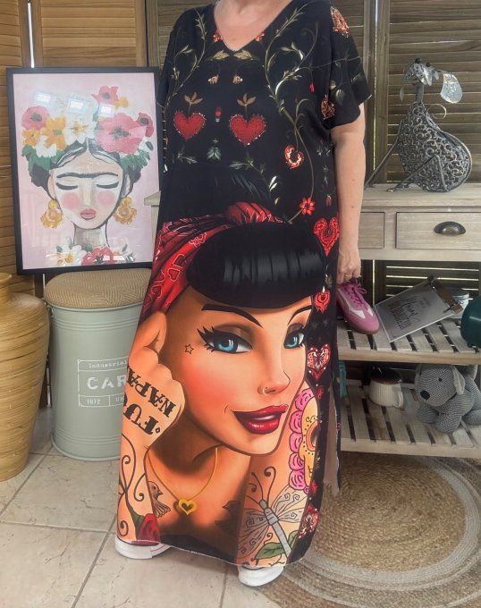 Robe longue noire The Pretty Tattoo Girl du 40 au 50 