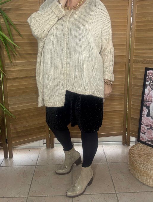 pull asymétrique oversize sans laine beige col V douceur +++ du 42 au 56/58 