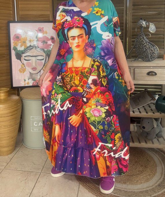 Robe longue multicolore Frida Kahlo Viva la Vida du 40 au 50
