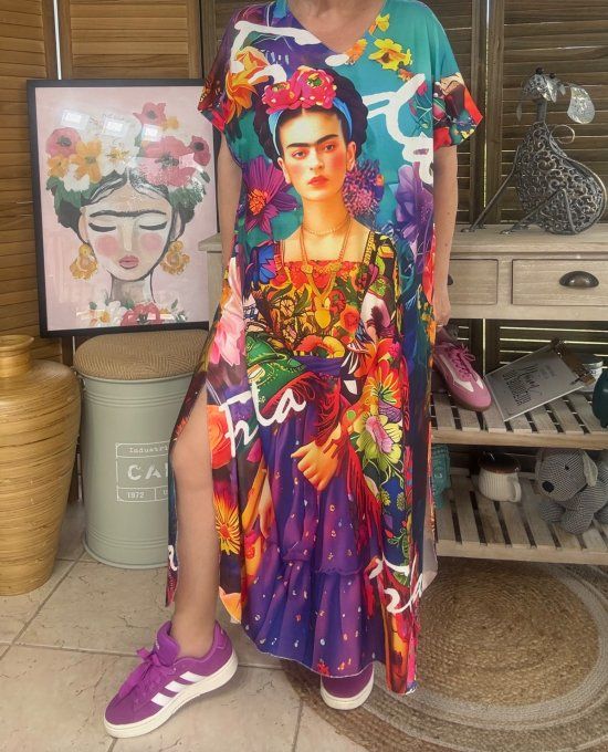 Robe longue multicolore Frida Kahlo Viva la Vida du 40 au 50
