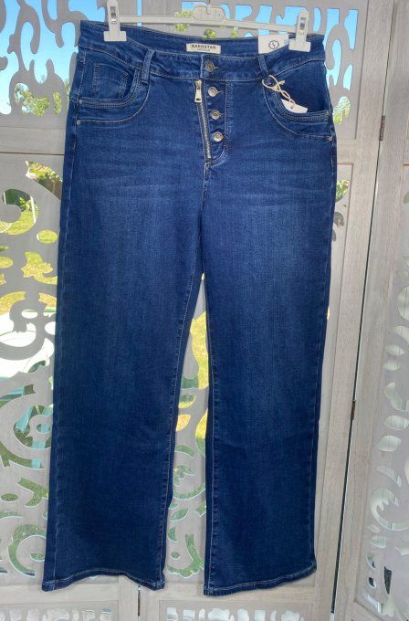 Jeans Straight Legs Brut coupe droite zip asymétrique boutons stretch ++ (42/46 ou 44/48)