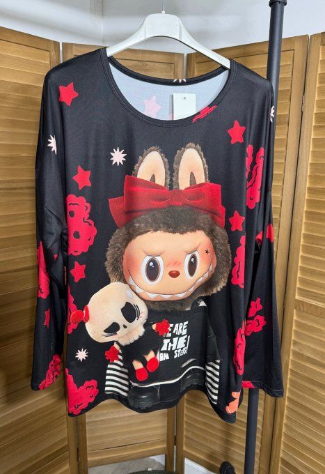 Pyjama noir Top manches longues Labubu Skulls douceur +++ du 40 au 52/54