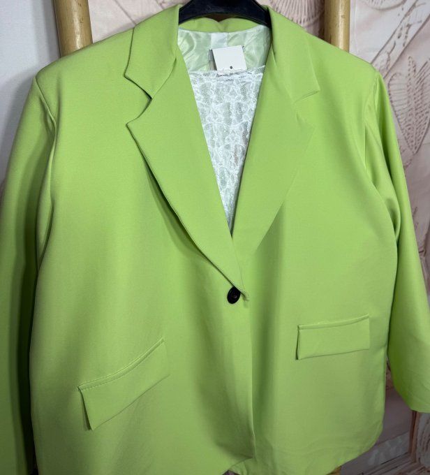 Veste blazer ample vert pomme TOUTE DOUBLÉE du 42 au 54 et même + si portée ouverte