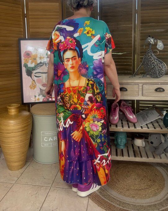 Robe longue multicolore Frida Kahlo Viva la Vida du 40 au 50