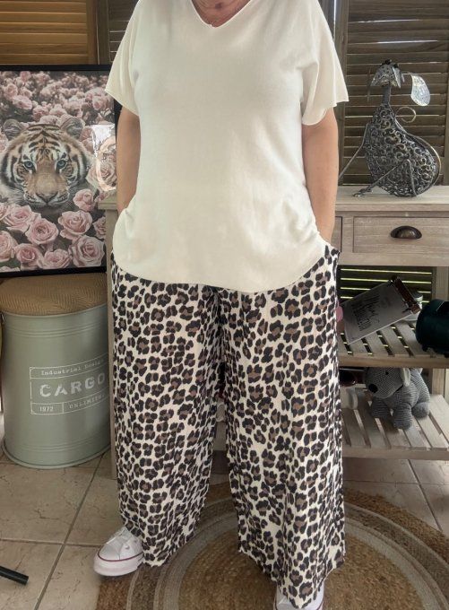 pantalon gaze de coton Léopard noir + chocolat + blanc douceur ++++ du 42 au 50/52