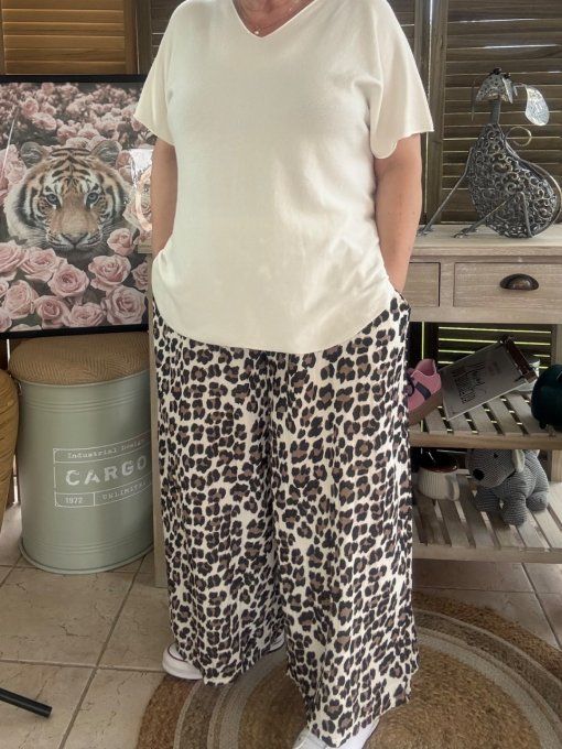 pantalon gaze de coton Léopard noir + chocolat + blanc douceur ++++ du 42 au 50/52