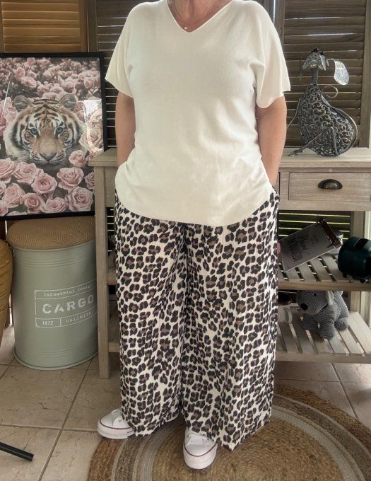 pantalon gaze de coton Léopard noir + chocolat + blanc douceur ++++ du 42 au 50/52