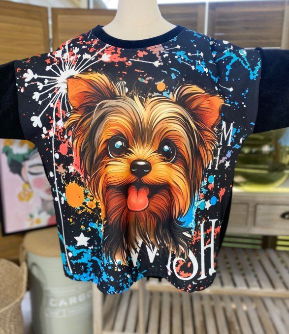 Sweat manches longues satiné et velours noir Mon adorable Yorkshire du 40 au 50 