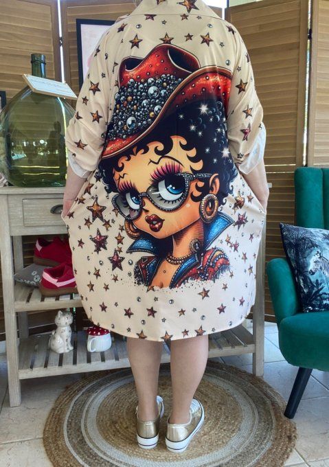 Tunique ou robe courte oversize Toile de Jouy Jungle chocolat et crème du 44 au 54/56 