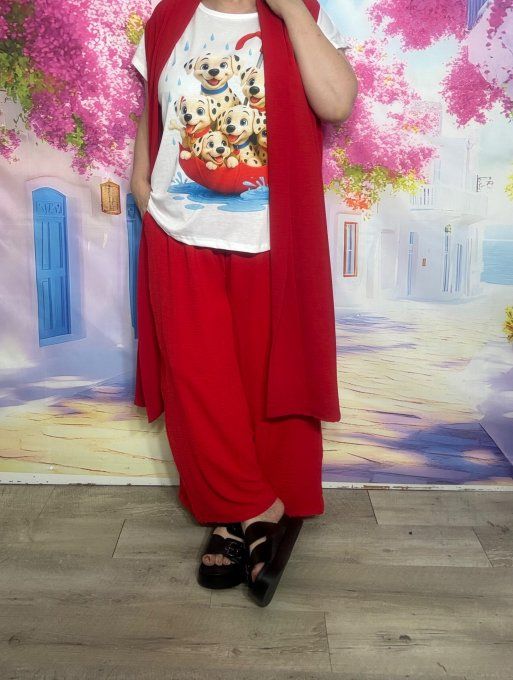 Veste trapèze longue fluide sans manches rouge douceur +++ du 42 au 52 et même +