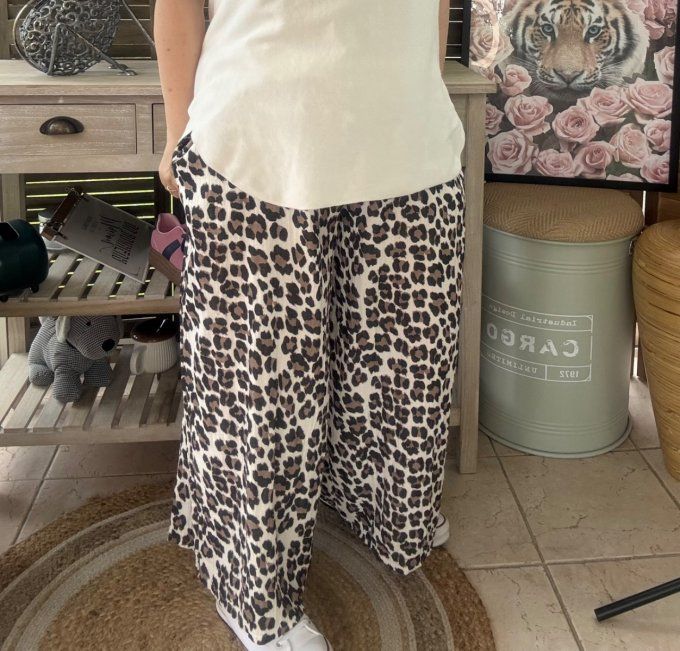 pantalon gaze de coton Léopard noir + chocolat + blanc douceur ++++ du 42 au 50/52