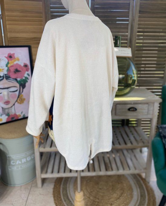Sweat manches longues satiné et velours crème La Fillette et la Lune du 40 au 50 