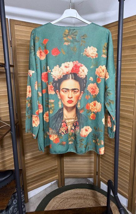 Ensemble Cocooning ou pyjama vert bouteille Frida Kahlo polaire confort +++ du 40 au 52/54 