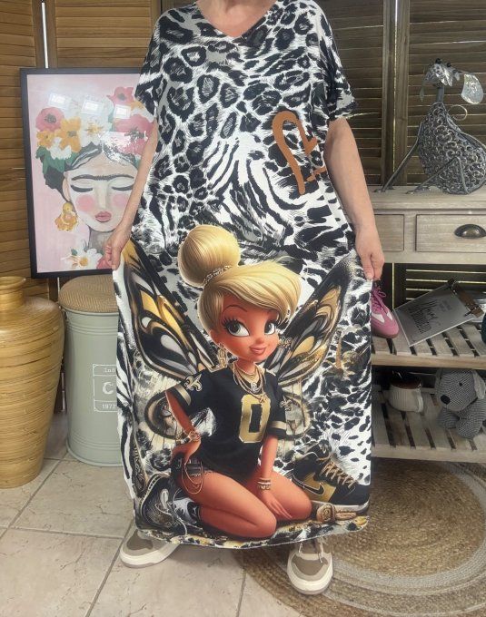 Robe longue léopard noir La Fée Clochette Urban Fashion Girl du 40 au 50 