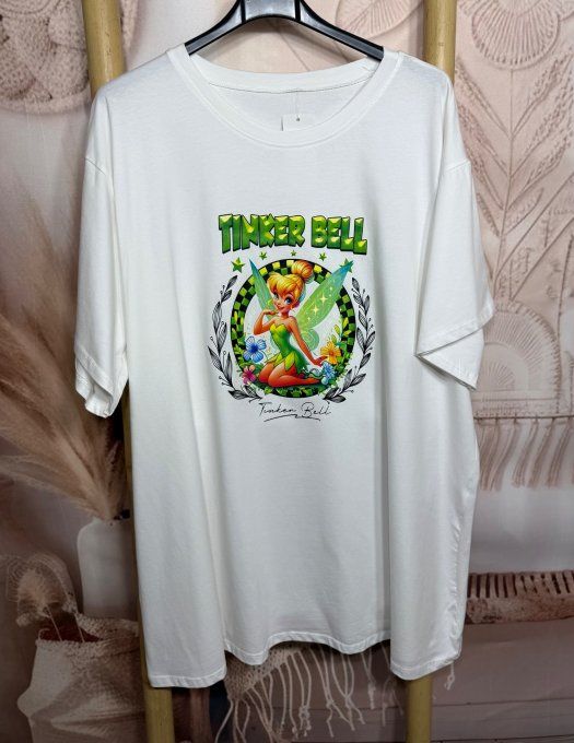 Tee-shirt oversize coton crème imprimé La Fée Clochette Tinkerbell douceur +++ du 40 au 52/54