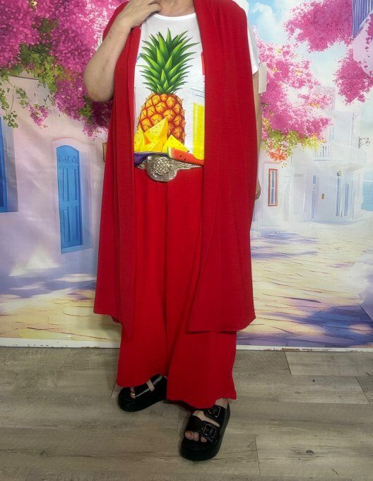 Veste trapèze longue fluide sans manches rouge douceur +++ du 42 au 52 et même +