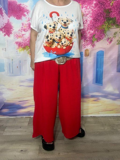Tee-shirt ample blanc Les Dalmatiens dans le parapluie du 38 au 50/52