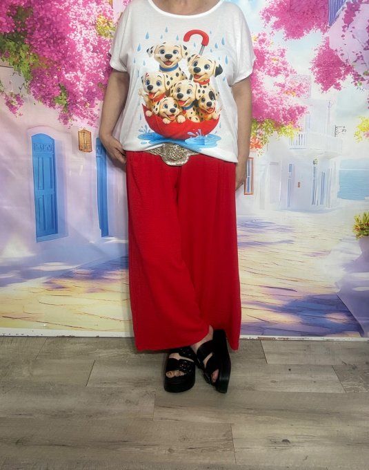 Pantalon palazzo fluide rouge cuisses larges taille élastiquée Les Basiques du Dressing du 42 au 54 